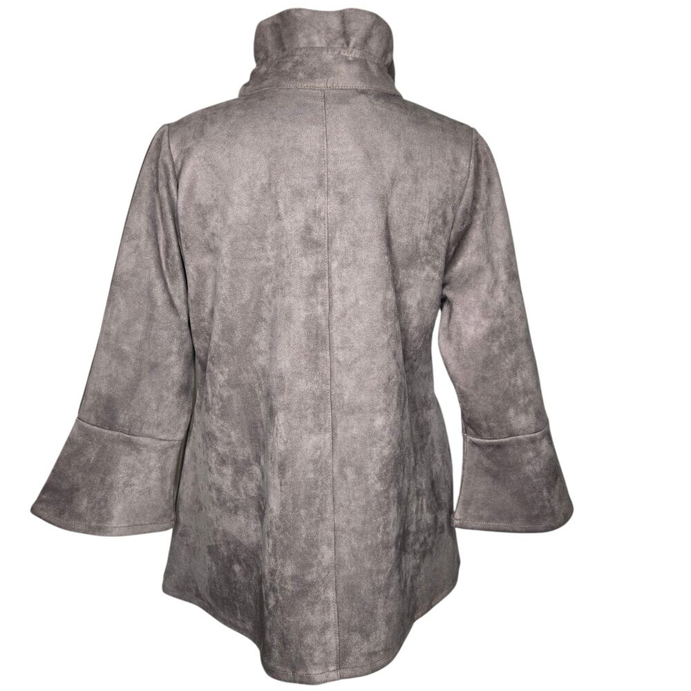 Damee Mock Funnel Neck Micro Faux Suede Jacket Taupe Brown Medium A-Line Swing - Picture 5 of 9